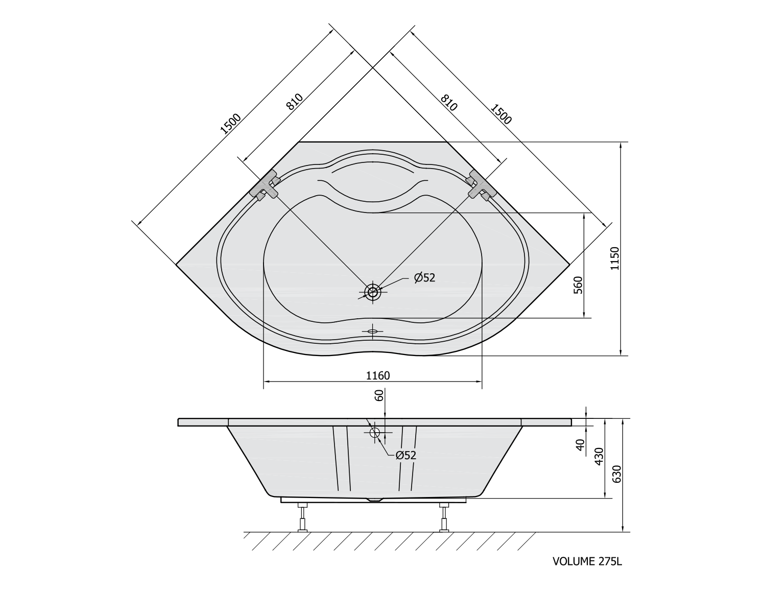 MAREA rohová vana 150x150x43cm, bílá